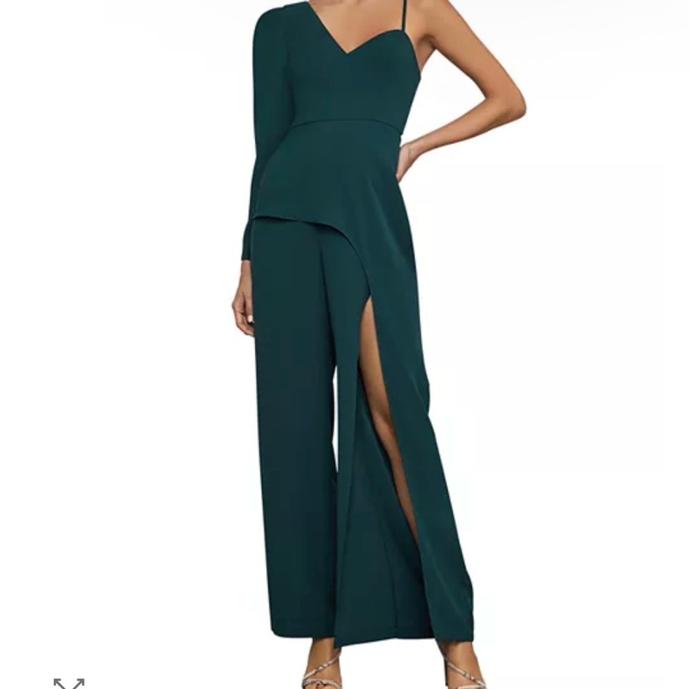 BCBGMAXAZRIA Women’s Draped Asymmetric Jumpsuit size XXS Teal Green